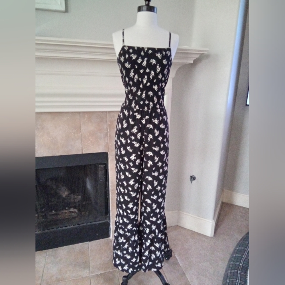 Francesca's Collections Black and White Floral Jumpsuit